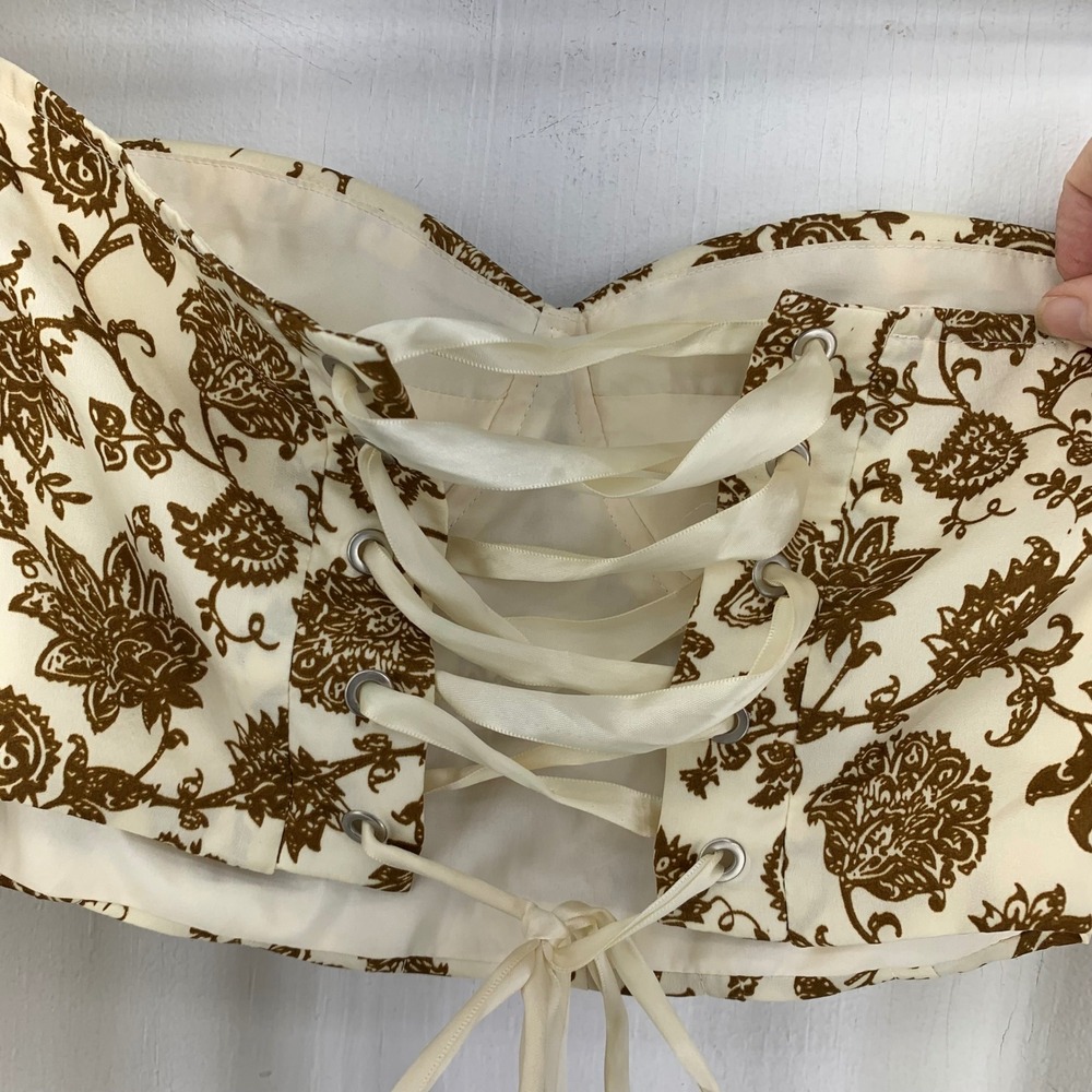 Bustier Milkmaid Floral Paisley Corset Top Lace Up Puff Regency Coquette Sz. M - Picture 4 of 8